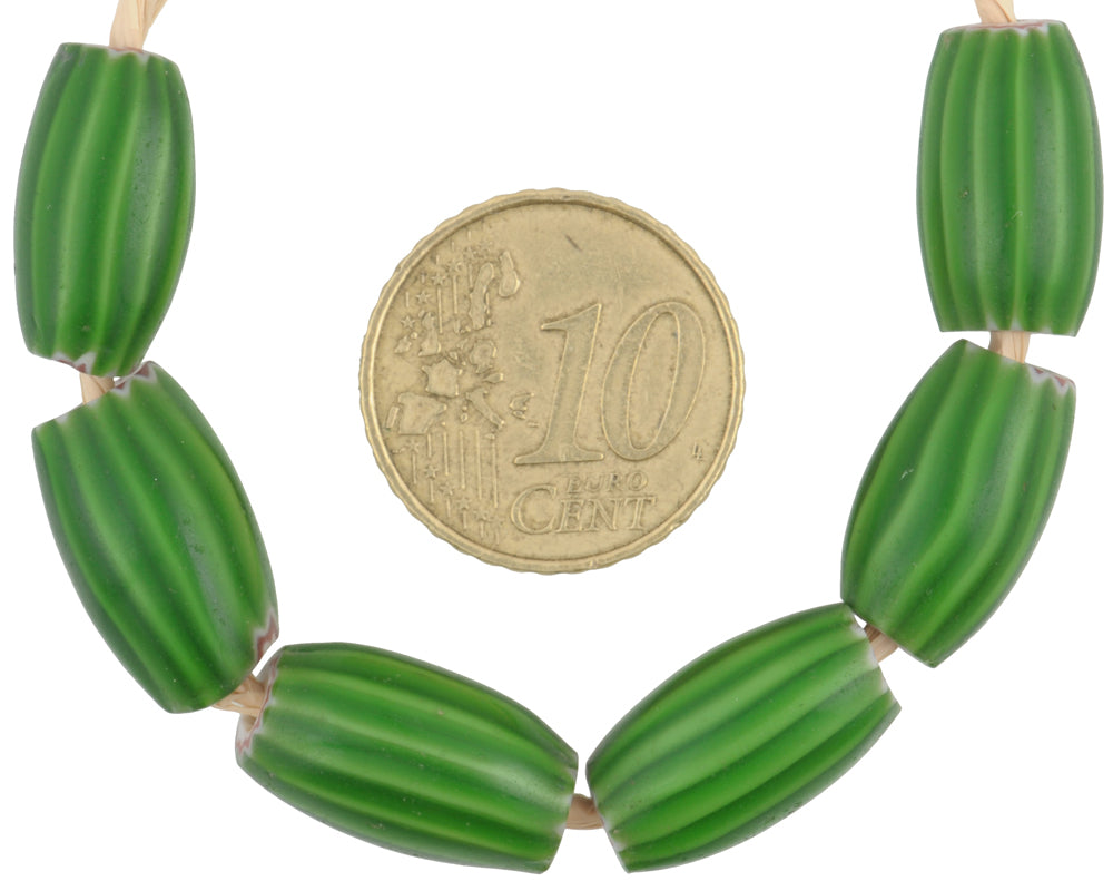 Large Green 4 Layer Chevron Beads | Antique Venetian Trade Set - close-up