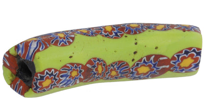 Rare Large Elbow Antique Venetian Millefiori Mosaic Glass Trade Bead - close-up
