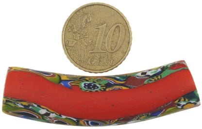 Rare Antique Large Elbow Venetian Millefiori Mosaic Trade Bead - 55Mm - close-up