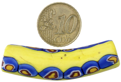 Antique Large Elbow Millefiori Venetian Mosaic Glass Trade Bead 50X13Mm - close-up