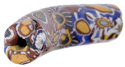 Rare Antique Elbow Multimurrine Millefiori Venetian Mosaic African Trade Bead - close-up