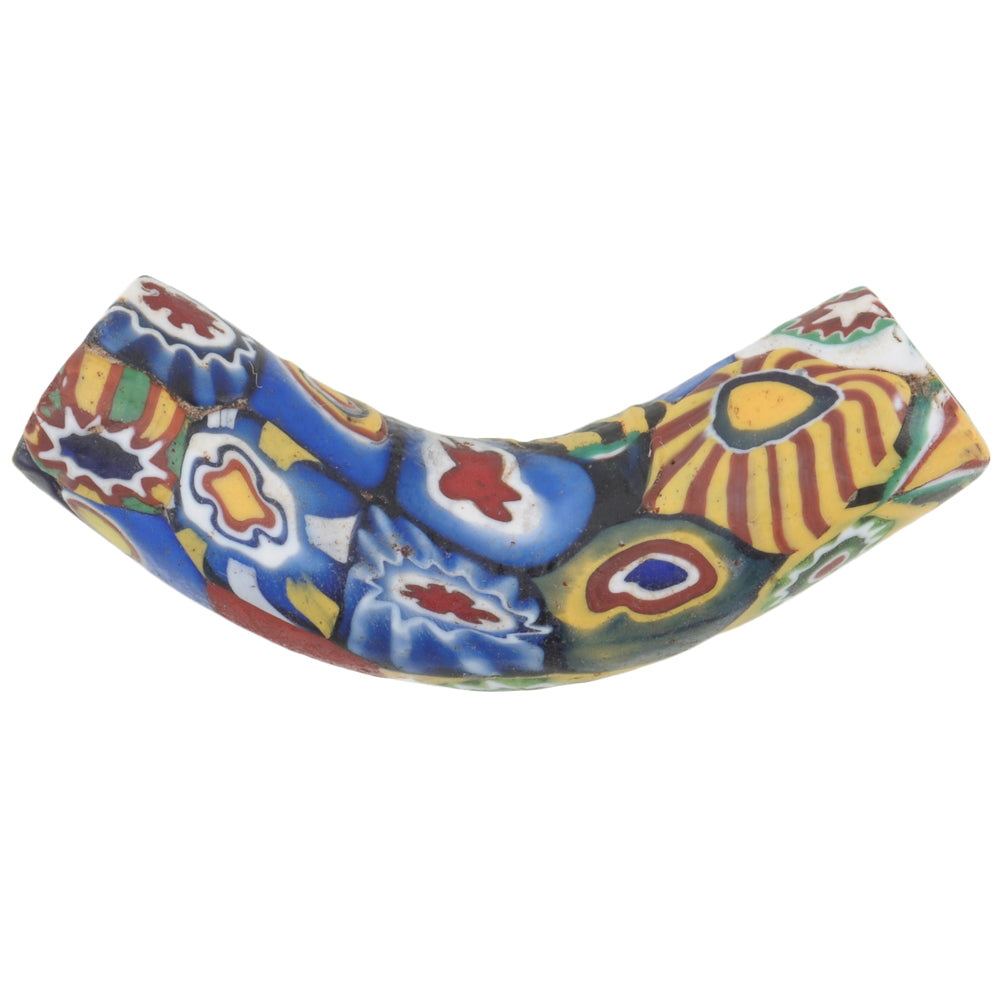 Rare Large Elbow Multimurrine Antique Venetian Mosaic Trade Bead