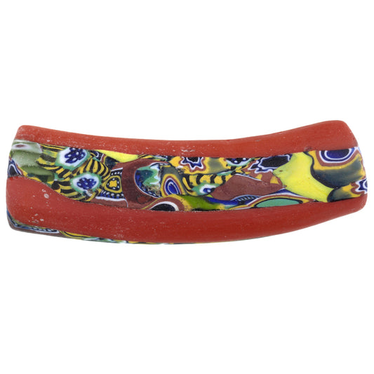 Rare Antique Large Elbow Venetian Millefiori Mosaic Glass Trade Bead, 50X15Mm