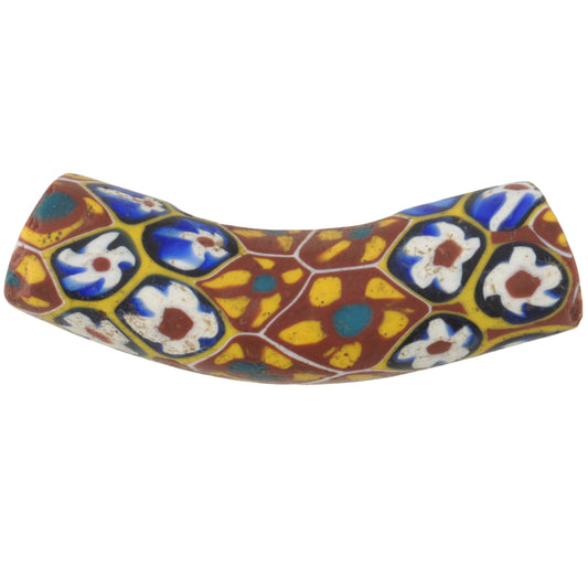 Rare Antique Elbow Venetian Millefiori Glass Trade Bead, 37X10Mm