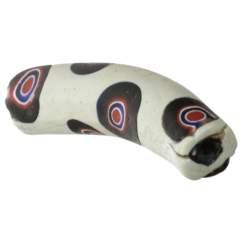 Rare Large Antique Elbow Venetian Millefiori Trade Bead, 64X14Mm, Mosaic Glass