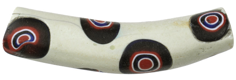 Rare Large Antique Elbow Venetian Millefiori Trade Bead, 64X14Mm, Mosaic Glass - close-up