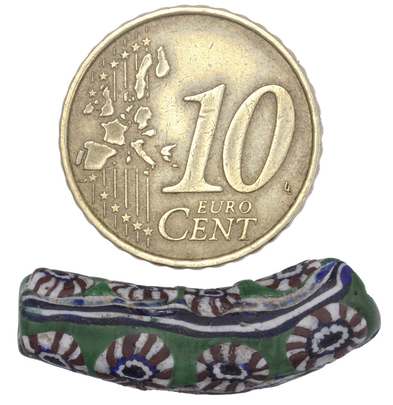 Very Rare Antique Venetian Elbow Millefiori Mosaic Trade Bead, African Trade - close-up