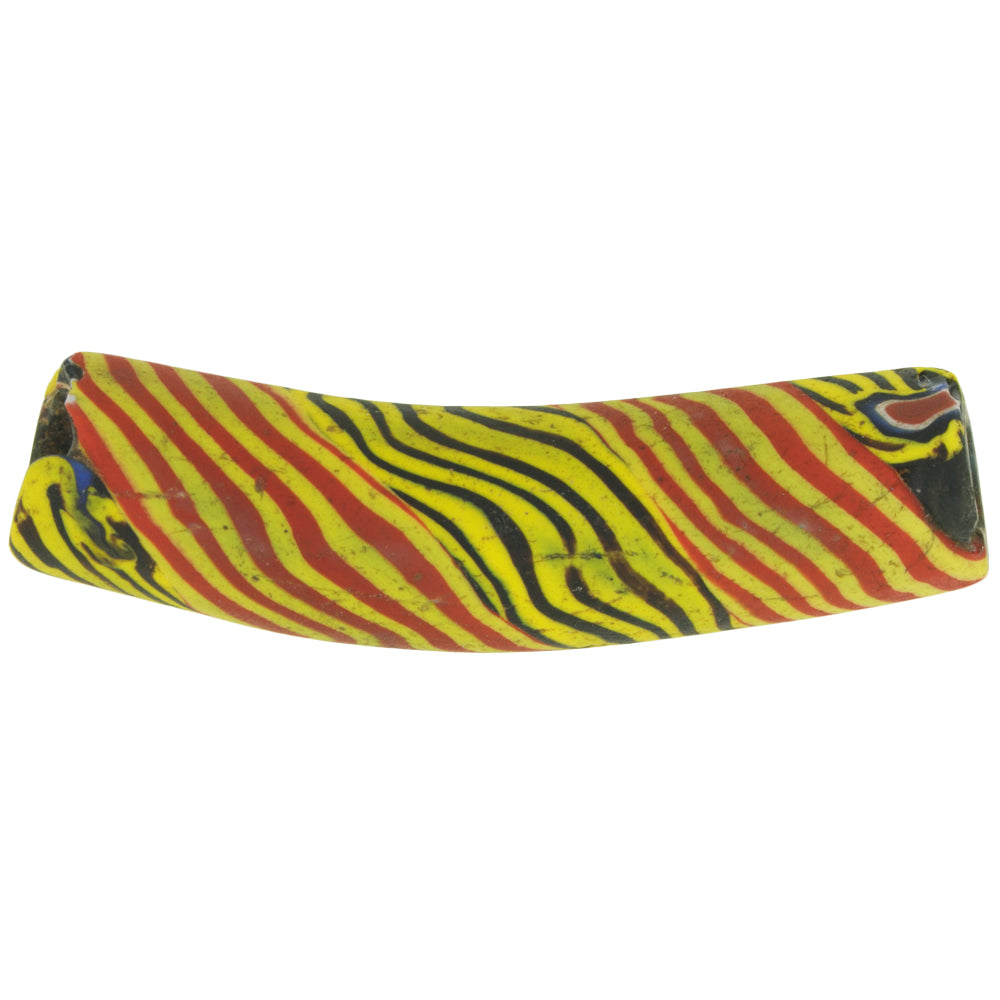 Rare Antique Elbow Venetian Millefiori Mosaic Glass Trade Bead, 45X11Mm