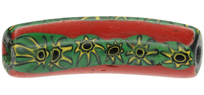 Rare Red Elbow Venetian Millefiori Mosaic Trade Bead - 49X13Mm - close-up