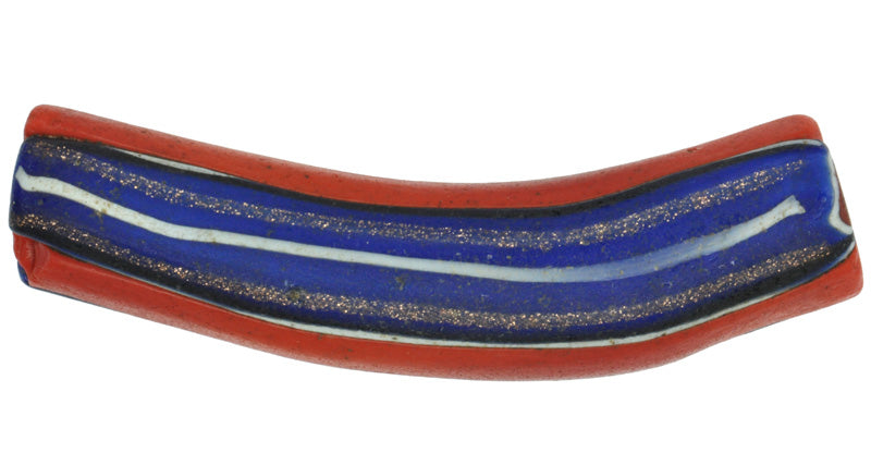 Rare Antique Red Elbow Millefiori Venetian Trade Bead, 58X14Mm - zoomed-in detail