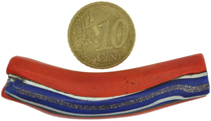 Rare Antique Red Elbow Millefiori Venetian Trade Bead, 58X14Mm - angled shot