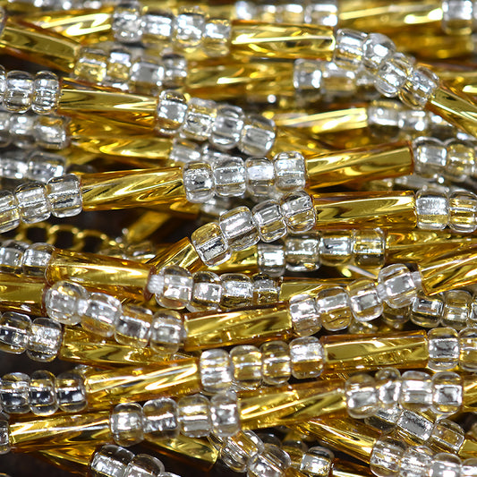 Gold & Clear African Waist Beads – Handmade Beaded Body Jewelry - Close up