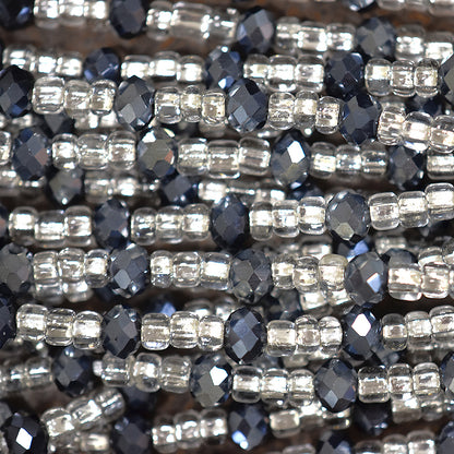 Deep Black and Clear Glass with Inner Silver Lining African Waist Beads