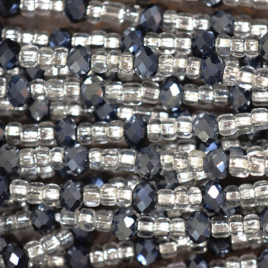 Deep Black and Clear Glass with Inner Silver Lining African Waist Beads