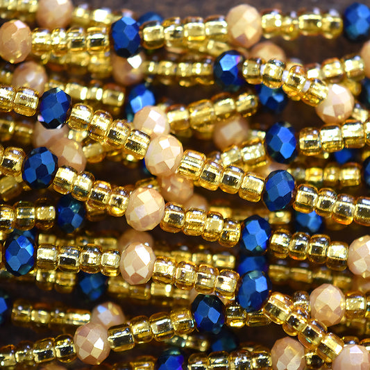 Golden & Blue Handmade African Waist Beads with Sand Accents Details