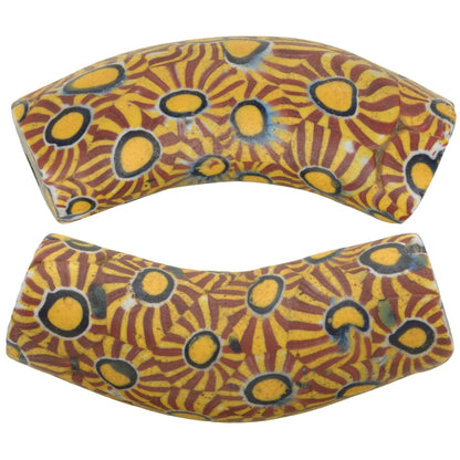 Antique Elbow Venetian Millefiori Mosaic Trade Beads - 41X13Mm Pair