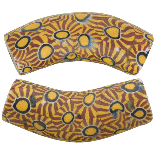 Antique Elbow Venetian Millefiori Mosaic Trade Beads - 41X13Mm Pair